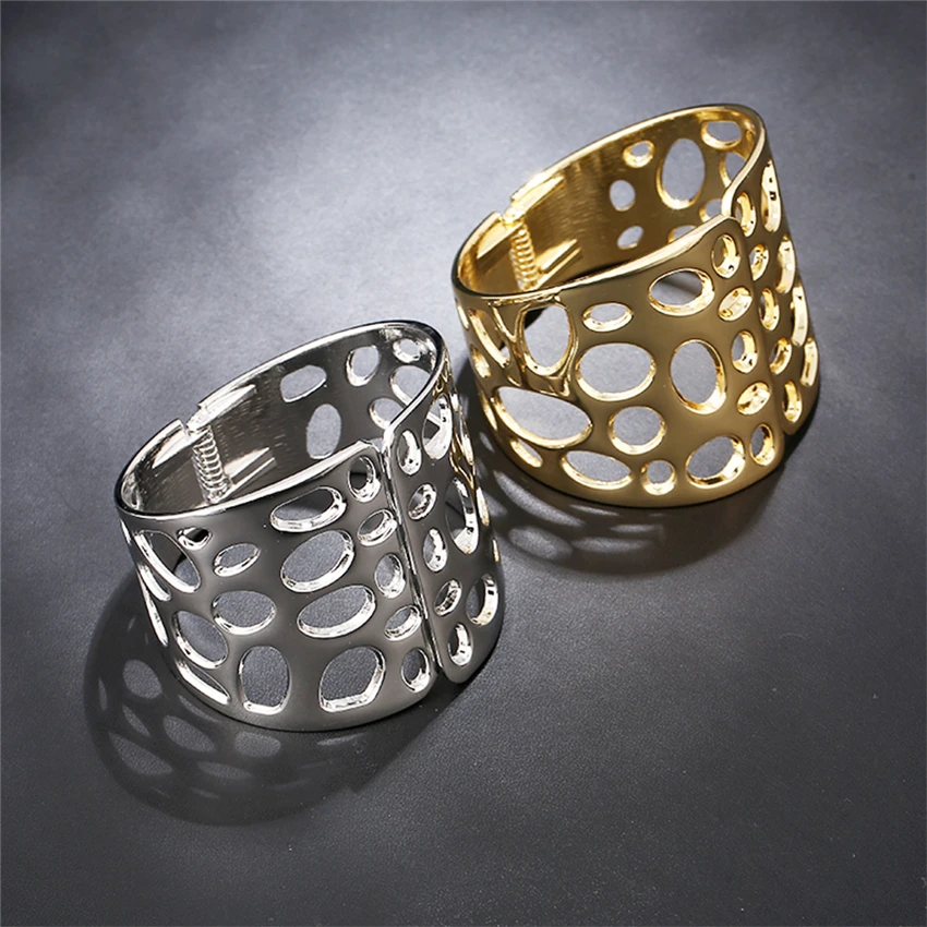 Ethnic bangles Hollow Metal screw bracelet Gold color cuff bracelets