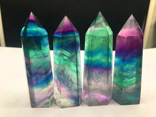 

4pcs CHINA NATURAL Fluorite QUARTZ CRYSTAL WAND POINT HEALING A2