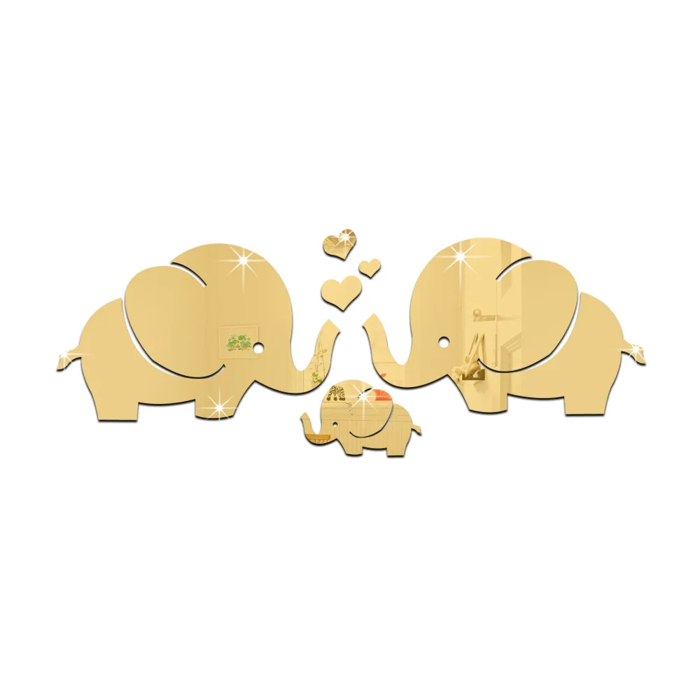3D Наклейка на стену с изображением милого слона для детской комнаты, наклейка на стену, домашний декор, автоколлянт, Настенная Наклейка на стену, 60070 - Цвет: Золотой