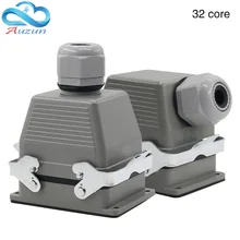 Rectangular h32b-he-032-1 heavy duty connector 32 pin top outlet and side 500v two fixing screws 16A