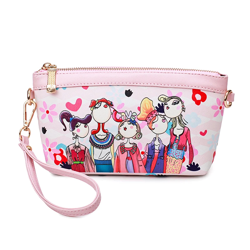 

Fabra New Women Daily Clutch Bags Pu Leather Envelope Small Shoulder Cartoon Print Evening Party Lolita Women Character Wristlet