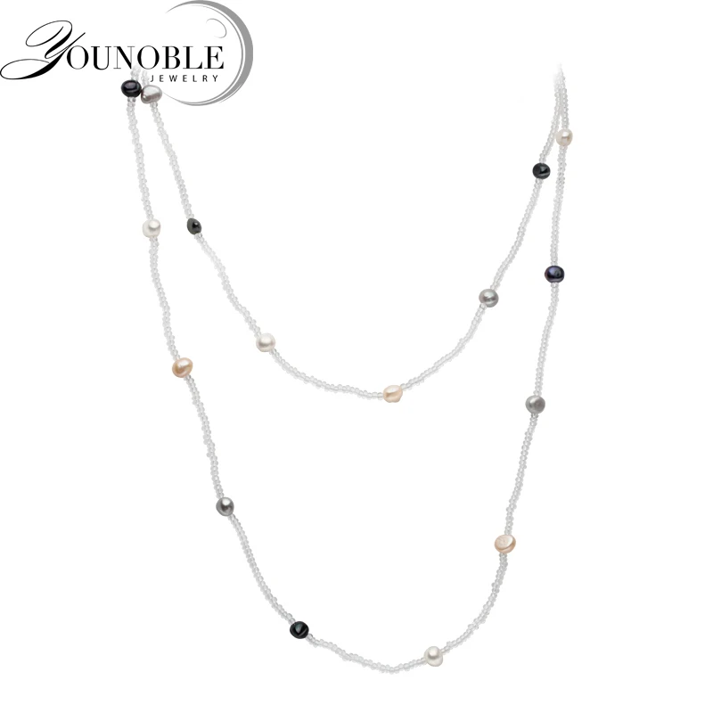 

900mm Long pearl necklace women,natural freshwater pearl necklace with crystal accesosary gift