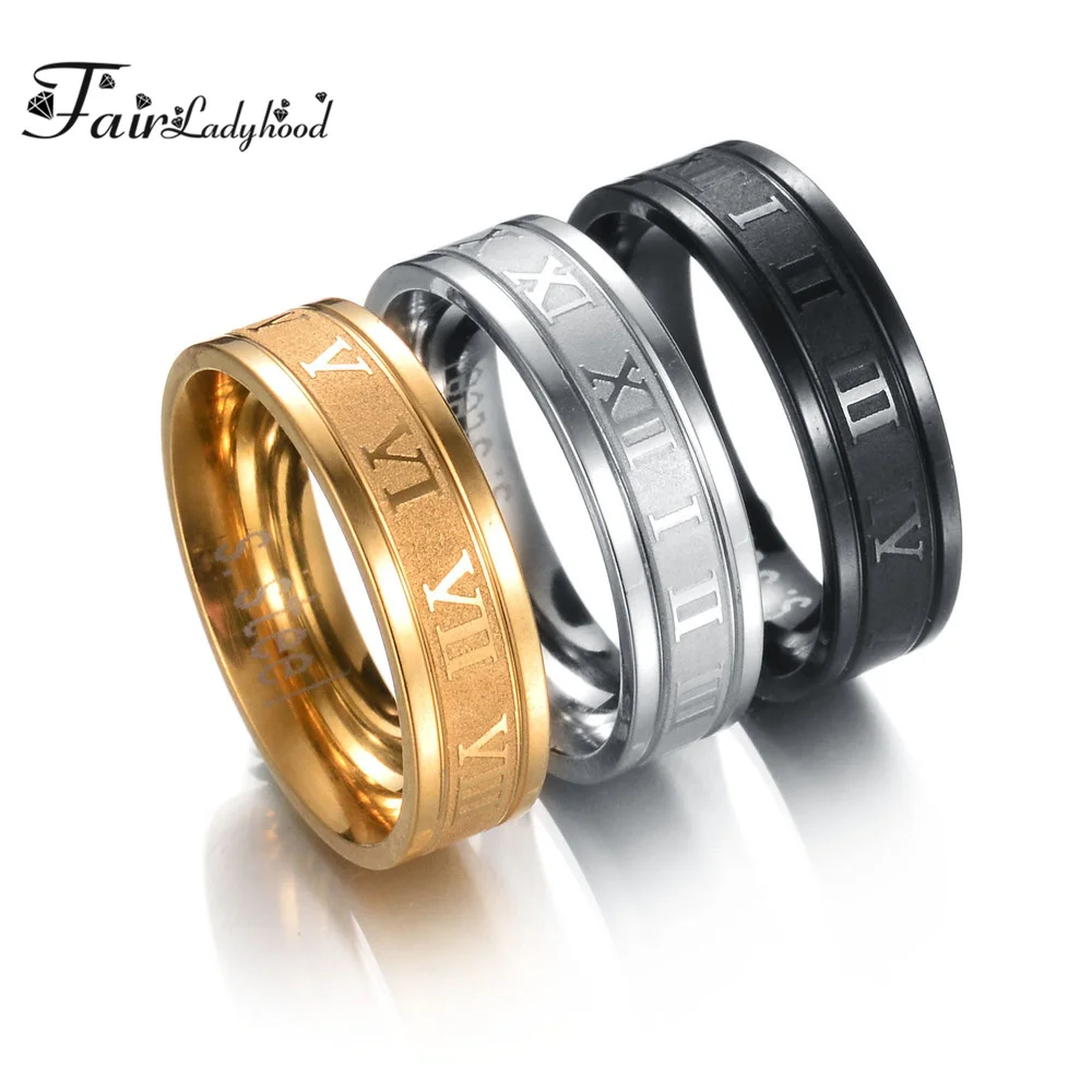 Обручальное кольцо FairLadyHood из нержавеющей стали 316L, 8 мм, римские цифры, золотые, черные, крутые кольца в стиле панк для мужчин и женщин, модное ювелирное изделие