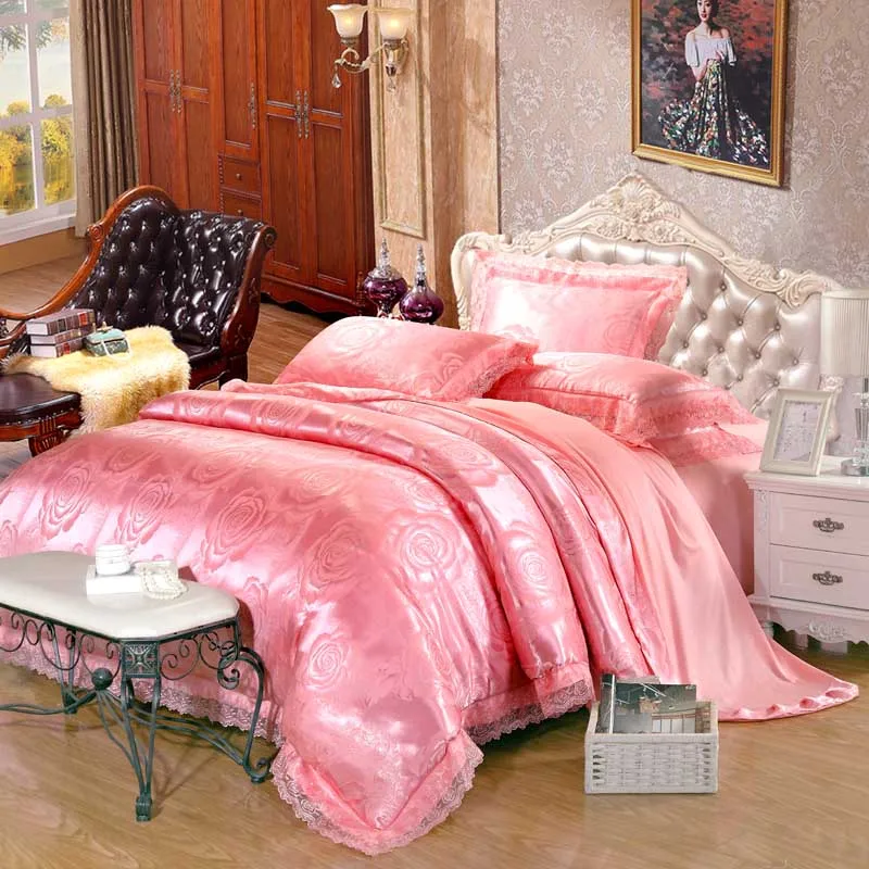 4 шт., Зеленый жаккардовый Шелковый комплект постельного белья, Королевский Король, роскошное сатиновое одеяло/одеяло, покрывало, постельное белье, Комплект постельного белья, домашний текстиль