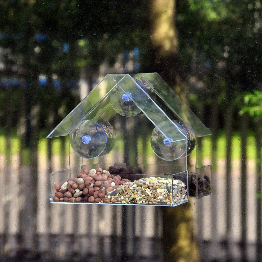 Прозрачное стеклянное для окон смотровая кормушка для птиц гостиничный стол семена арахиса Висячие всасывания Alimentador De Pajaros