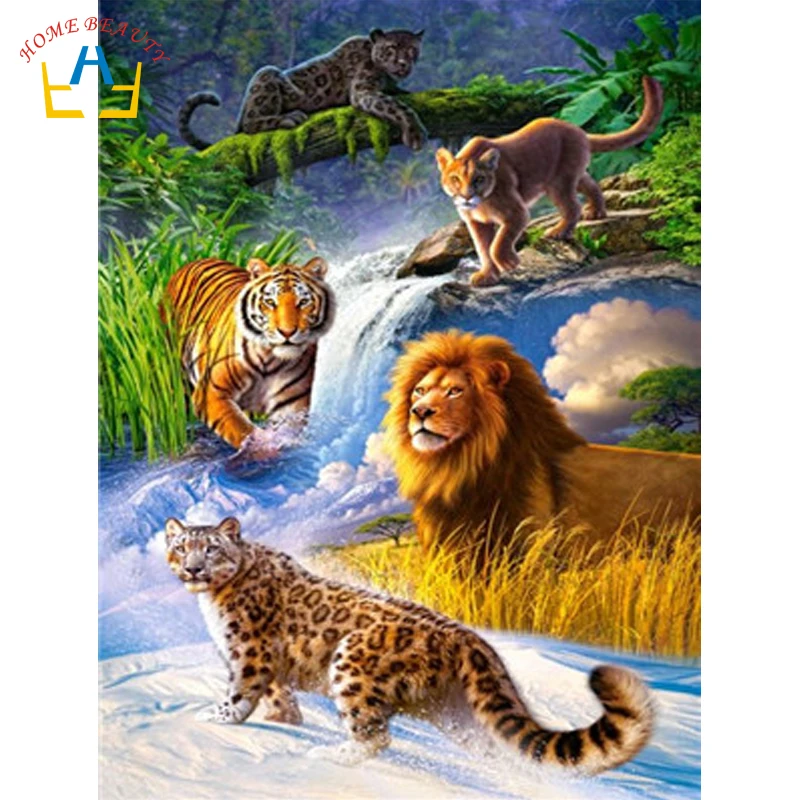 

acrylic drawing by numbers on canvas wall art pictures for the kitchen home decor animals paintings tiger,lion,leopard WY5109