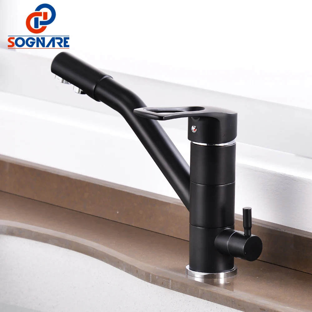  SOGNARE Black Matte Kitchen Faucet Mixer Tap 360 Degree Rotation Drinking Water Faucet Brass Purify - 32906982428