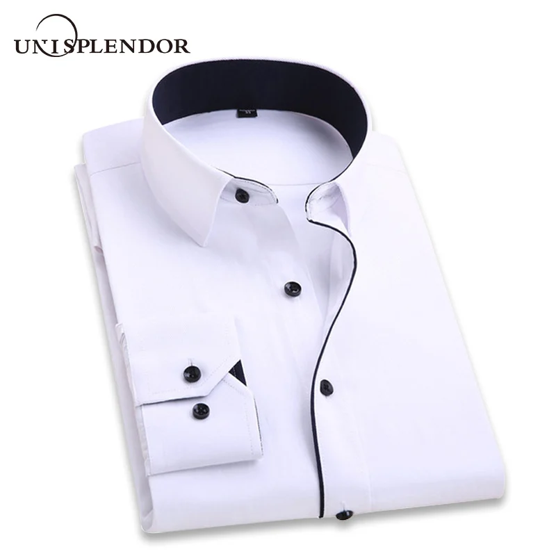 2018 Men Wedding Shirt Long Sleeve Men Dress Shirts Man Business Party Solid Casual Shirt Work Wear Formal Slim Male Shirt YN554