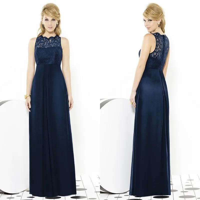 Dark Navy Blue Bridesmaid Dresses Long Plus Size 2017 Lace Chiffon