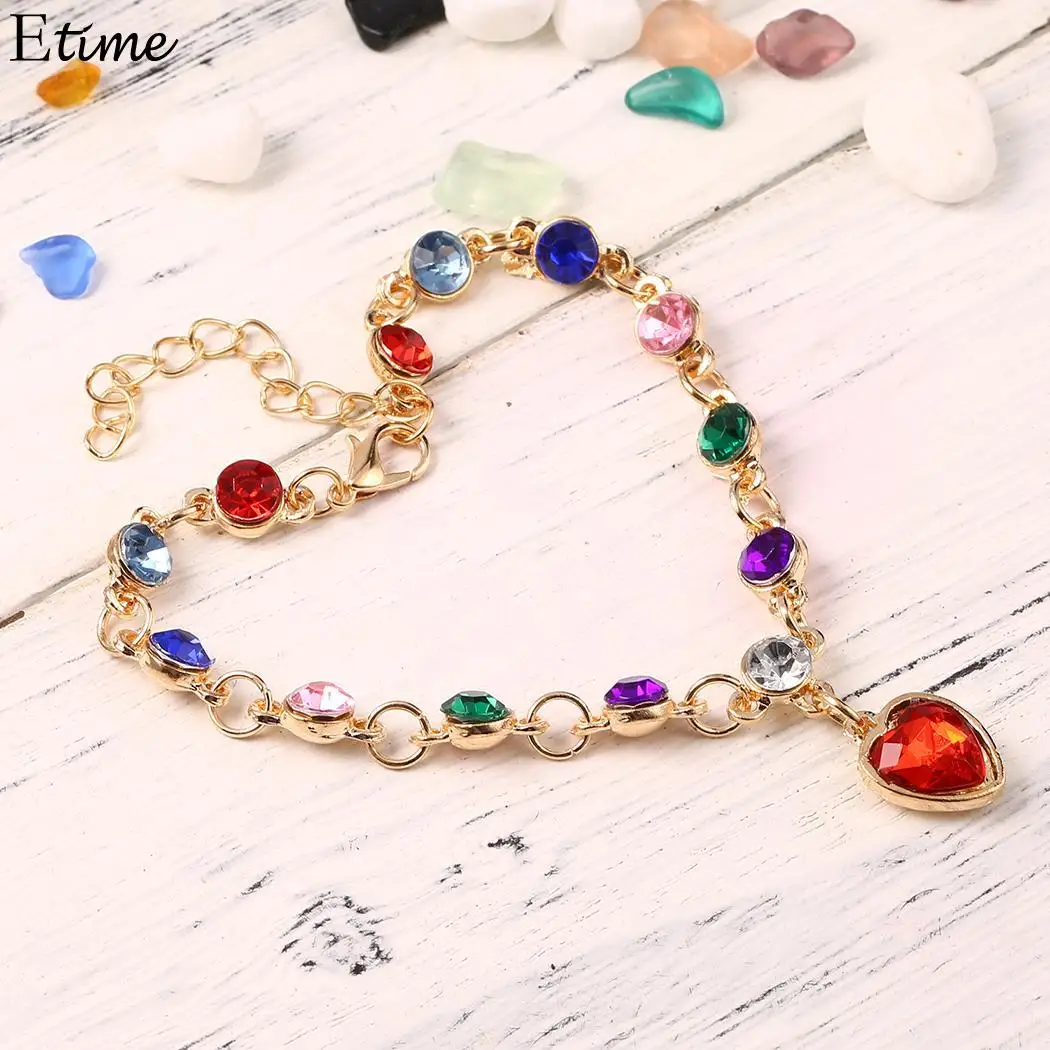 

FANALA Women Bracelet Fashion Colorful Rhinestone Heart Pendant Charm Bracelets for Women Party Wedding Jewelry