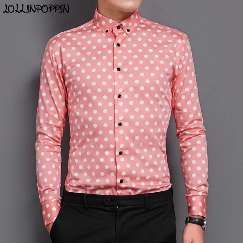 Men Polka Dot Dress Shirt Button Down 