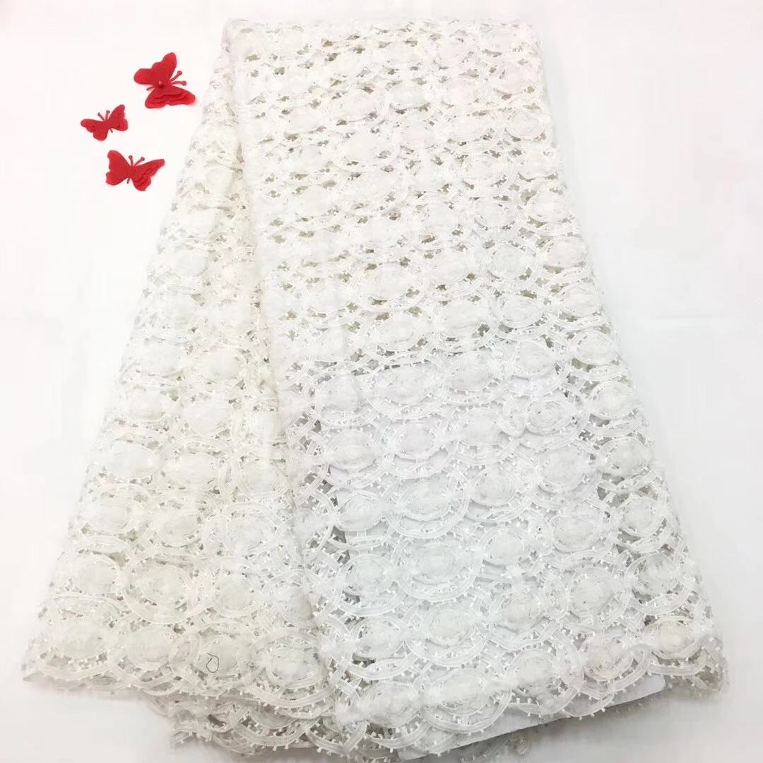 Высокое качество новейшая 3D кружевная ткань с отделкой бисером африканская блесток кружевная ткань с аппликацией чистая свадебная ткань для Weding платье