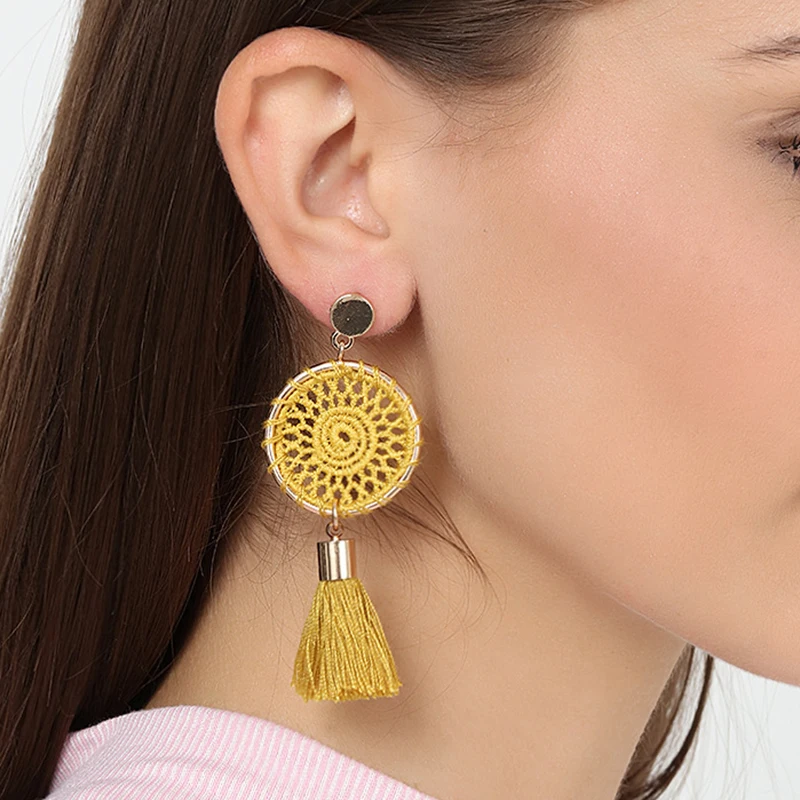 

Bohemia Fringing Earrings Statement Long Tassels Earrings For Women Jewelry Round Circle Ring Dangle Drop Earrings