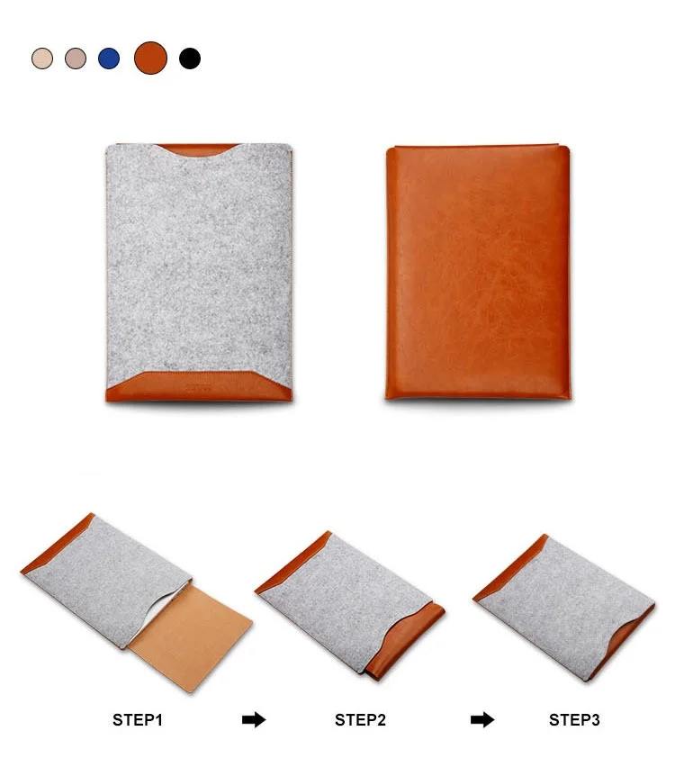 New Wool Felt For Macbook Air 13 A1466 Laptop Cover Wool Felt Pouch Bag PU Leather For Macbook Air 13 Laptop Sleeve Pouch Bag (8)