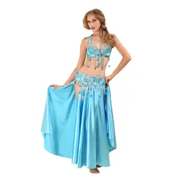 Выступления Для женщин танцевальная одежда професси комплект из 3 предметов бюстгальтер, пояс юбки длинные восточные бисером танец живота