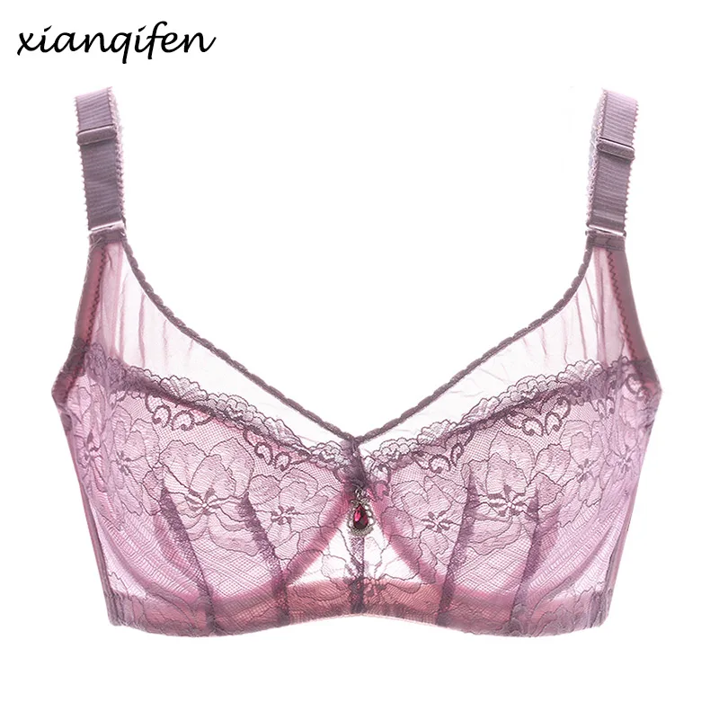 

Xianqifen Sexy Bra BH Big Size Push Up Bras For Women Support Underwire Plus Size Lace Sheer Bralette Lingerie Female Brassiere