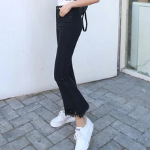 Женские новые модные уличные винтажные широкие женские джинсы клёш брюки осенние стильные женские джинсовые брюки заусенцы черные ножки