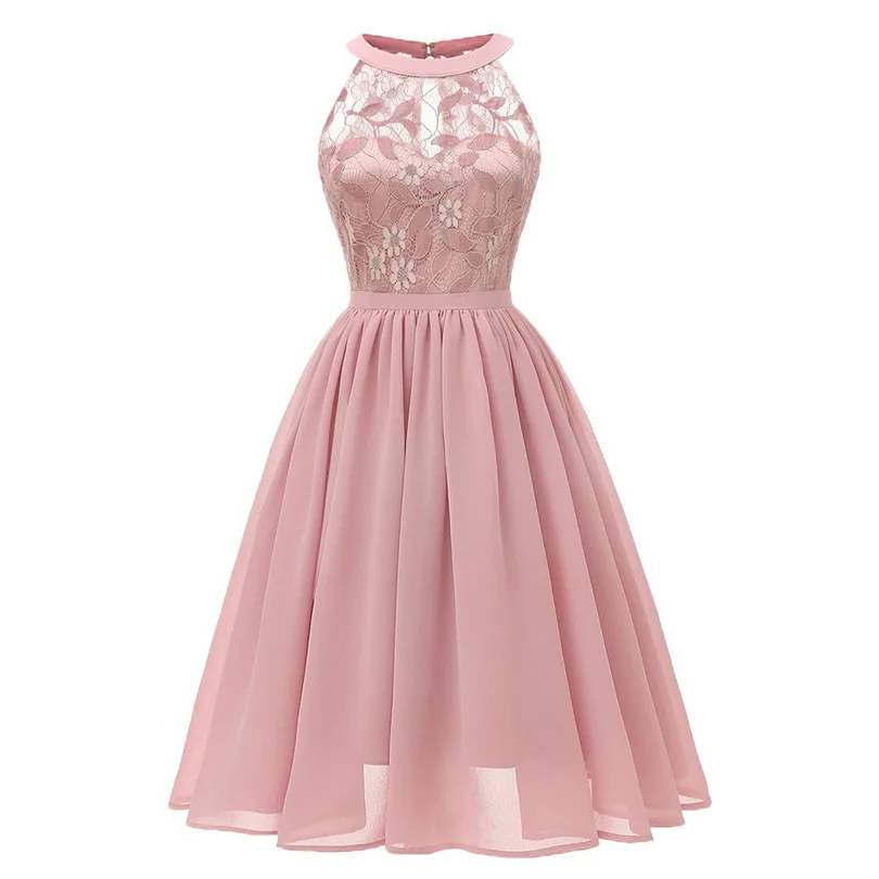   Women Summer Vintage Princess Floral Lace Dress Cocktail Elegant Dress Neckline Party Aline Mini Swing Dress#4M11 (2)