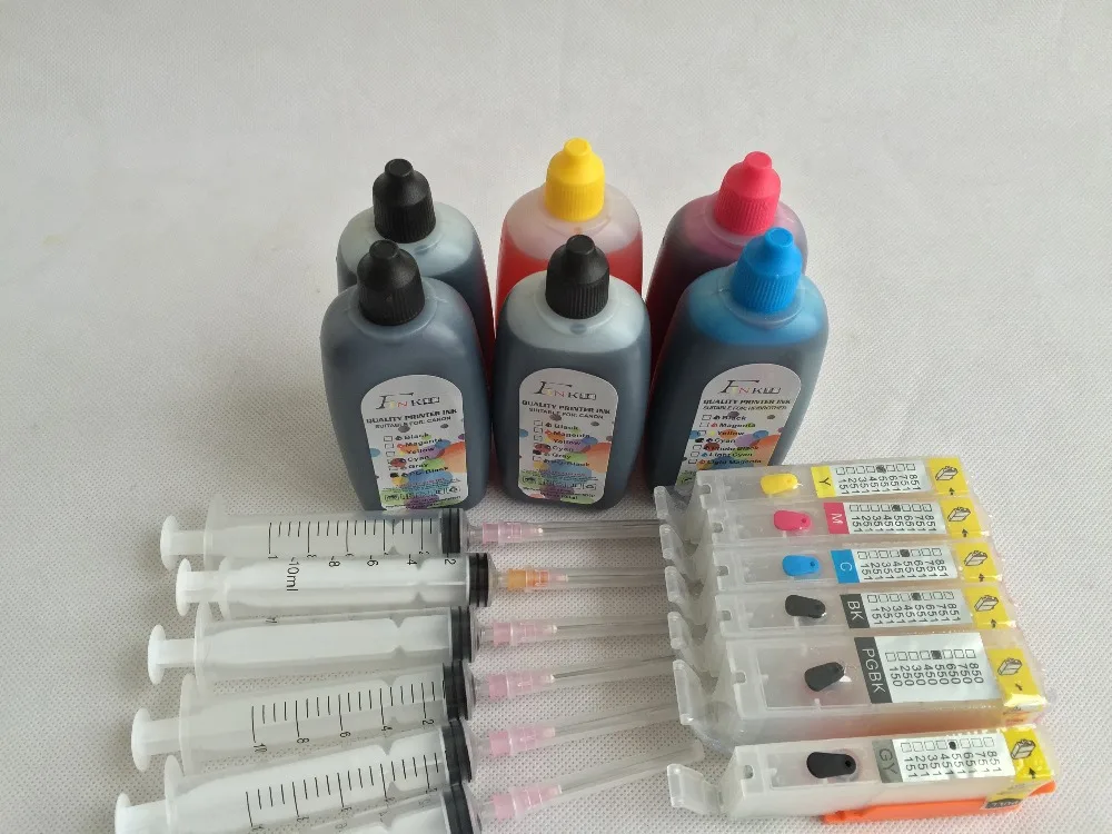 6 color PGI 250 ink refill kit for Canon PIXMA MG6320 MG7120 iP8720