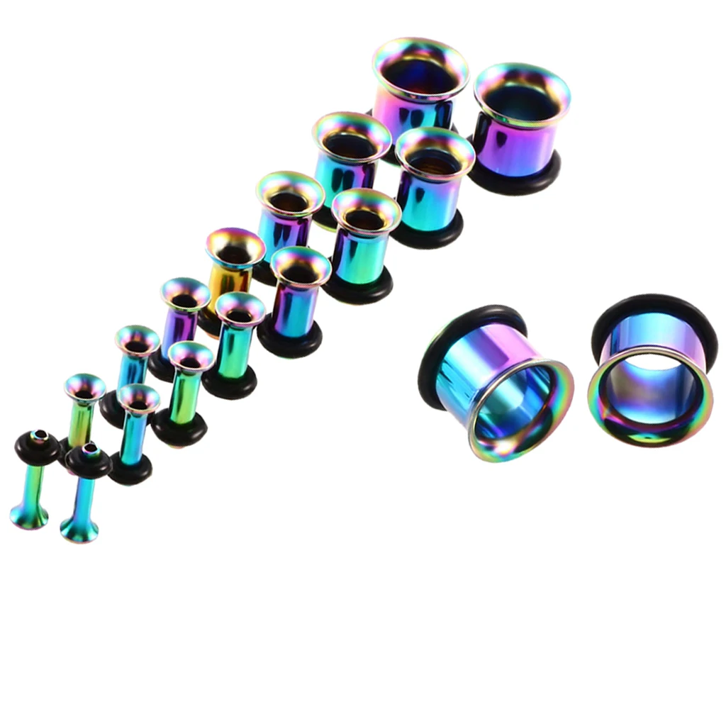 MagiDeal 18pcs/Pack 14G-00G Kit Assorted Stainless Steel Ear Plug Stretching Kit Single Flared with Rubber O-ring