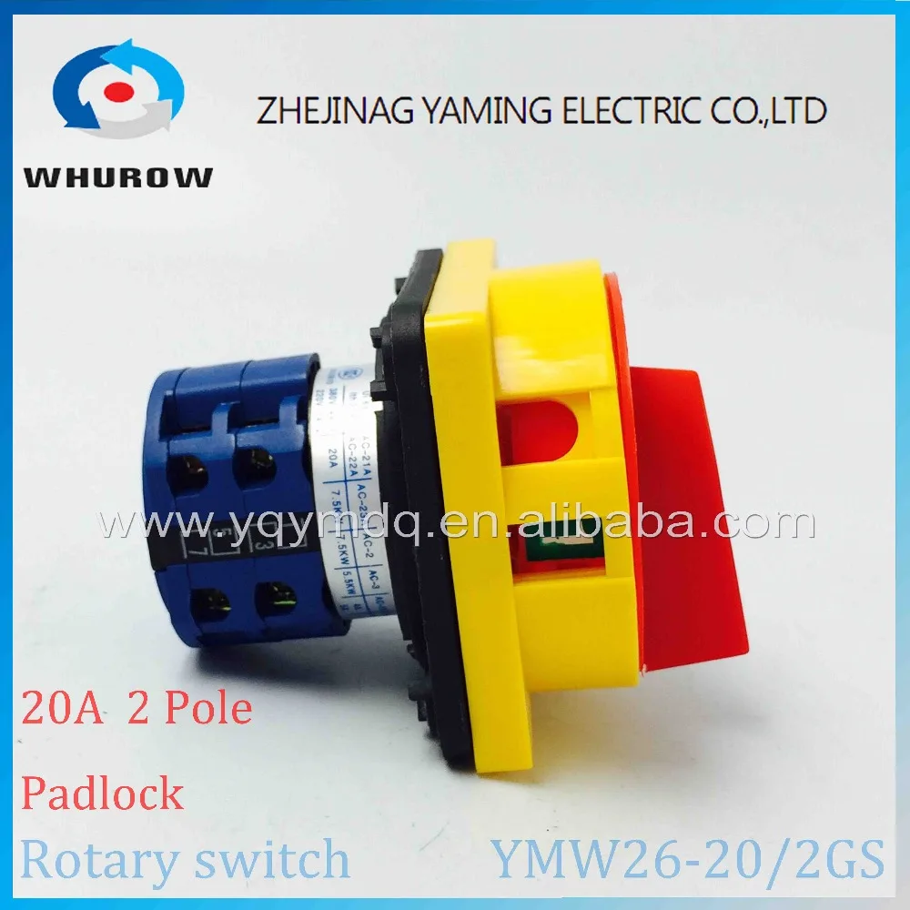 

LW26 YMW26-20/2GS Rotary switch 2 postion OFF-ON 690V 20A Padlock 2 poles 8 terminals main switch emergency stop silver contact