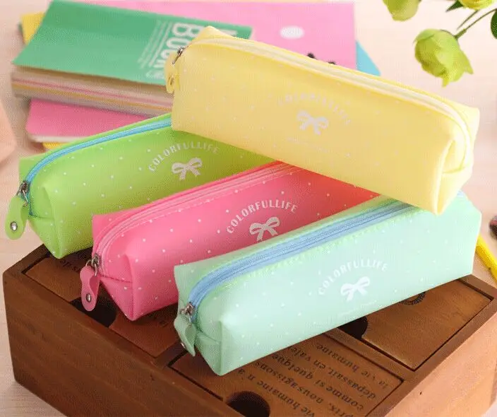 

Cute Bow Candy Color Jelly Silicone Pencil Case Waterproof Stationery Storage Organizer Bag School Office Supply Escolar