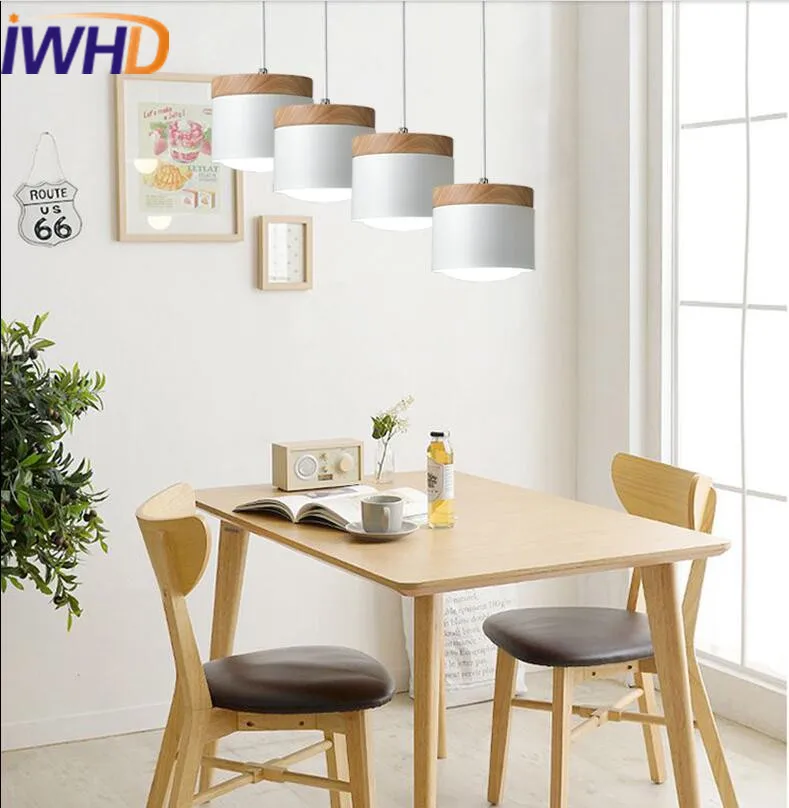 Luces colgantes modernas de hierro estilo nórdico IWHD madera creativa lámpara colgante Led cocina barra de dormitorio iluminación Lustre