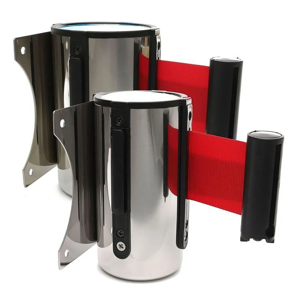 Stanchion Queue Barrier Wall Mount Crowd Control Retractable Ribbon 2+5m Red