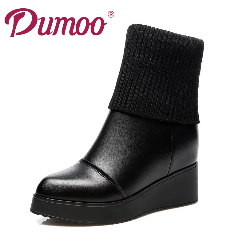 

Dumoo Brand Designer Winter Shoes Velvet Lining Women Boots Thick Heel Woman Boots Fashion Genuine Leather Boots Height Increase