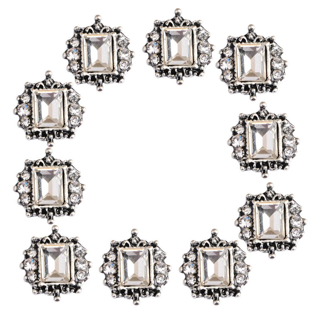 10pcs Square Crystal Rhinestone Flatback Buttons Embellishment Wedding Craft