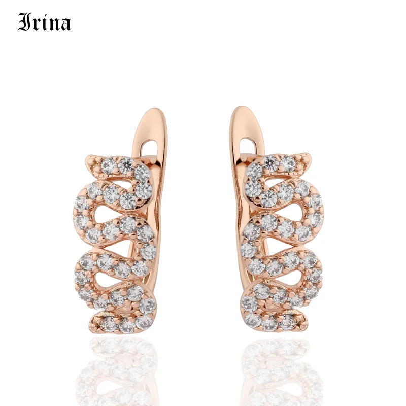 

Irina Copper Gold Color Stud Earrings For Women Bridal Wedding Jewelry Cubic Zirconia Brincos Korea Innovative Ears Bijoux