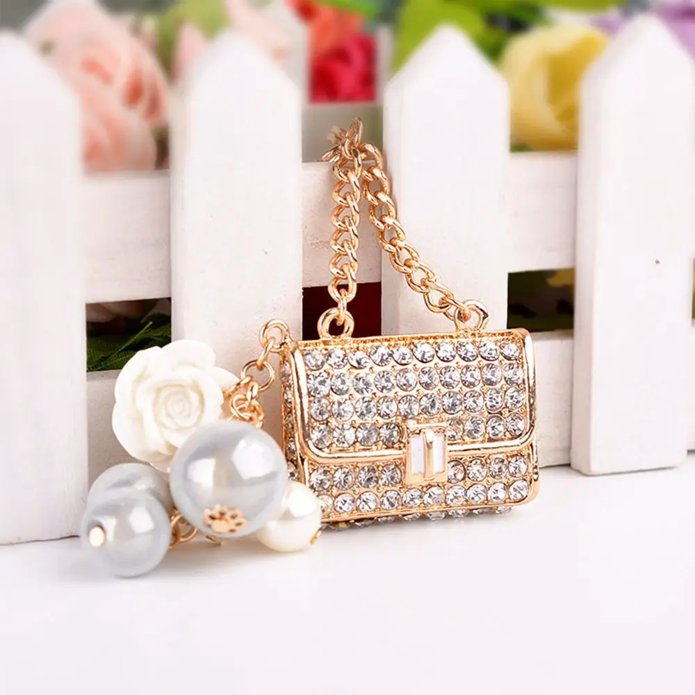 

New Style Metal Bag Charming Purse Handbag Keychain Crystal Rhinestone Keychain Handbag Pendant Car Keyring