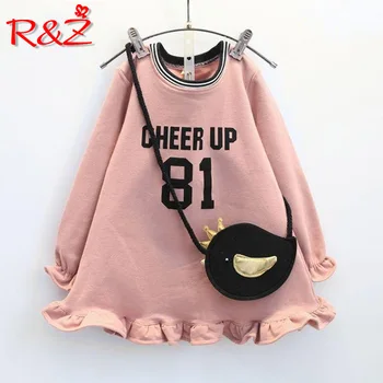 

R&Z children's dress 2019 spring and autumn new girls sweater dress digital letter trend A word dress to send Messenger bag