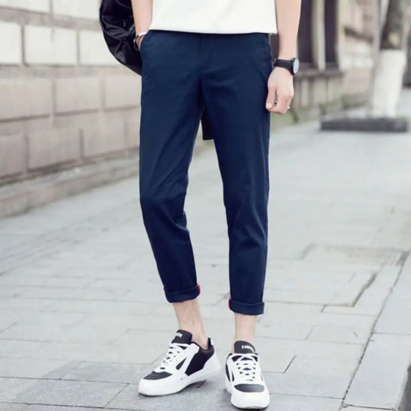 

Autumn Spring Mens Hip Hop Casual chinos Pants 100% Cotton Trousers High Quality Slim Fit Plain Joggers Sweatpants Elastic Cuff