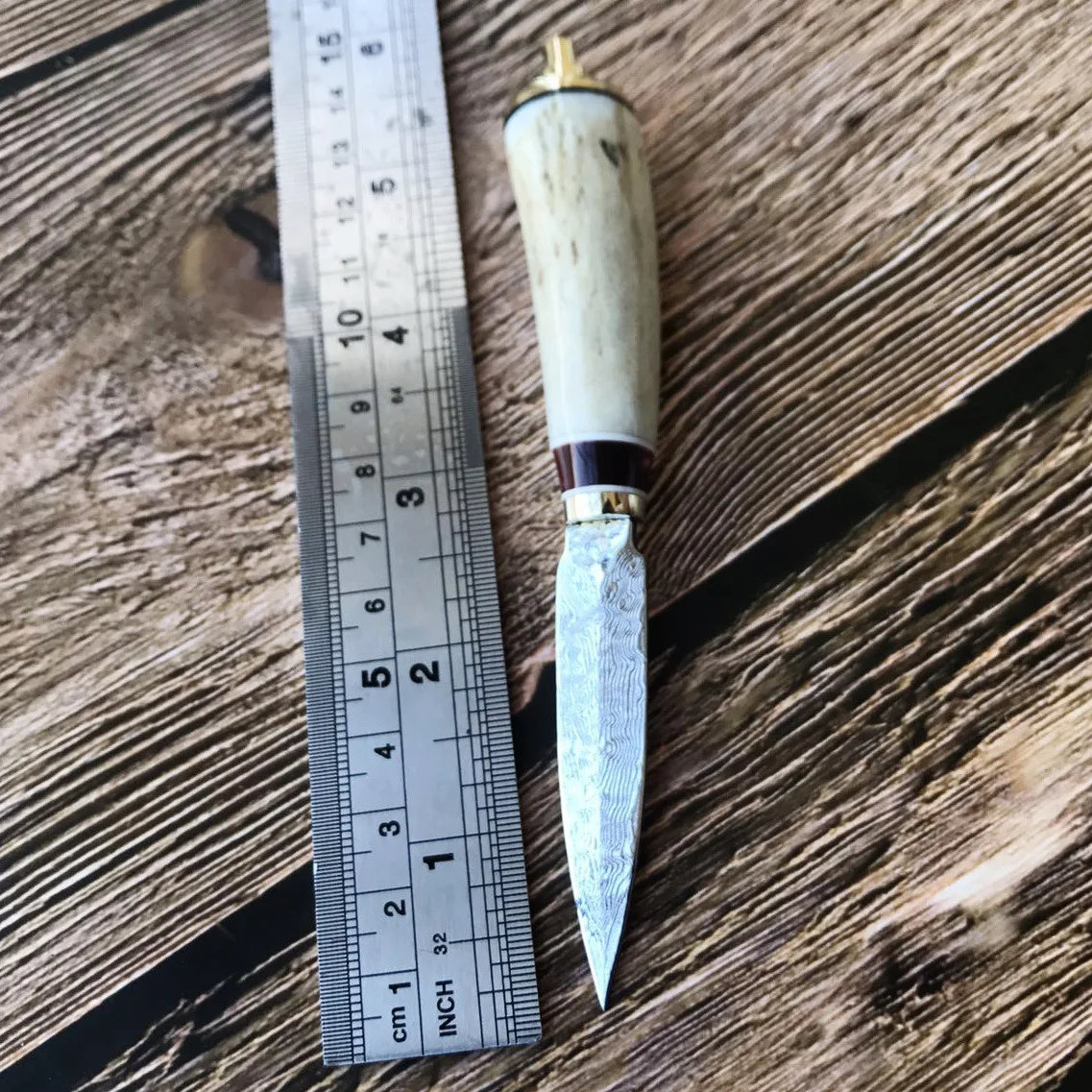 Dropship Damascus steel patterns Tea knife deer horn Antler handle tea needle white purely manual tools | Инструменты