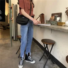 Свободные Джокер джинсы прямого кроя Женские повседневные джинсы с высокой талией хлопковые джинсовые брюки Harajuku