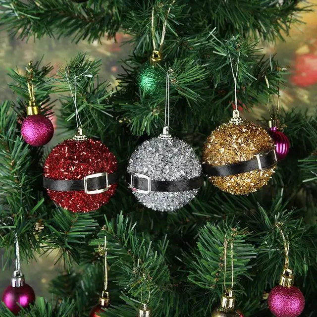 Christmas Ball Ribbon Belt Buckle Glitter Christmas Tree Decor Ball