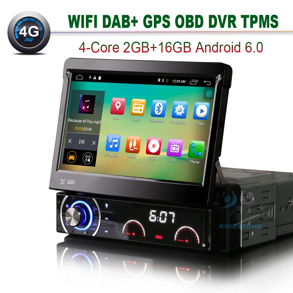 4G Android 6.0 Single Din Autoradio 2GB RAM Car Radio GPS Navigaiton Bluetooth OBD DVR DTV-IN TPMS Car In Dash Stereo DAB USB SD