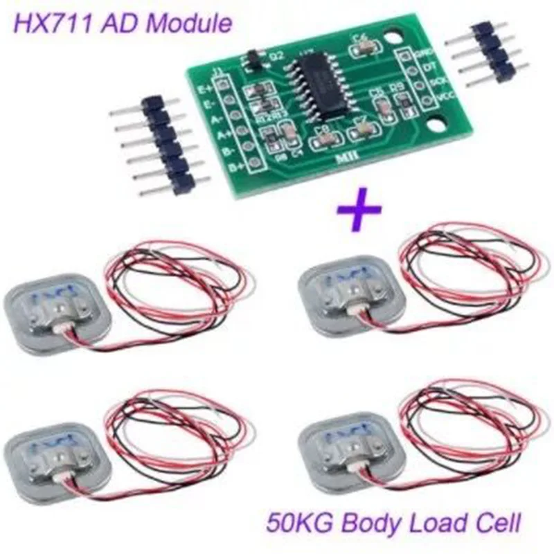 

4pcs Human Body Scale Load Cell Resistance Strain Weight Sensor Pressure Sensors + HX711 AD Weighing Module 50KG Measuring Tool