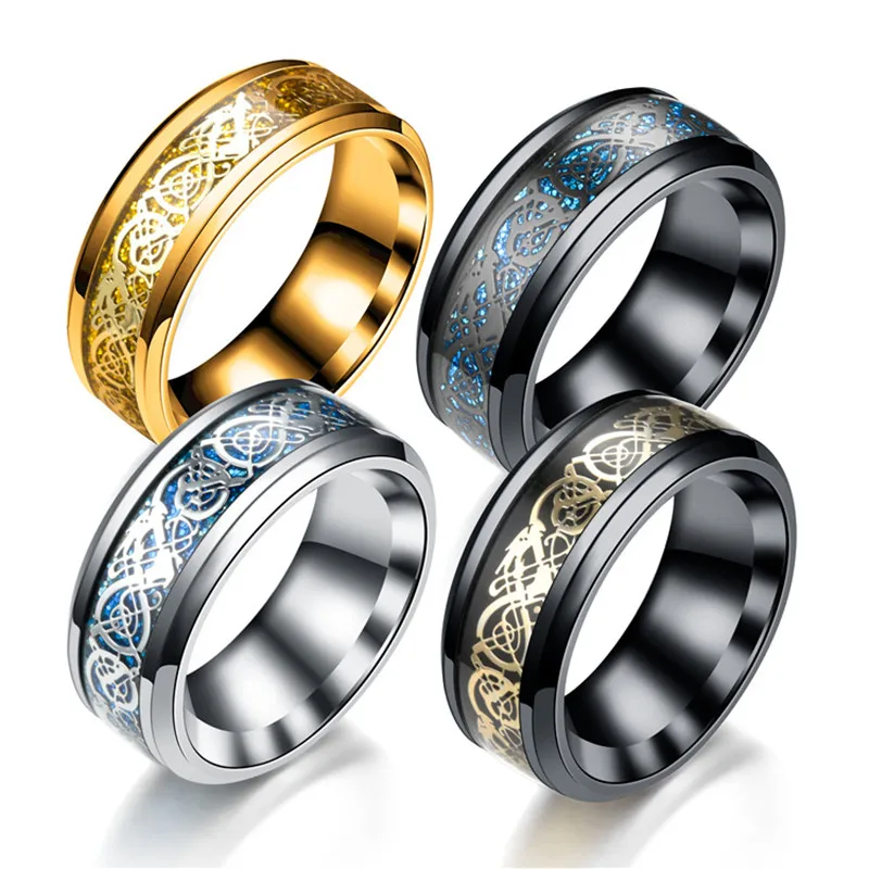 

Black Gold Dragon Tungsten Carbide Titanium Steel Ring Wedding Rings Stainless Blue for Men Women Jewelry Wedding Ring