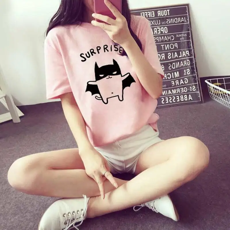 

T shirt women 2019 new summer letter cat animal print short-sleeve women's T-shirt loose cheap clothes tshirt vestidos