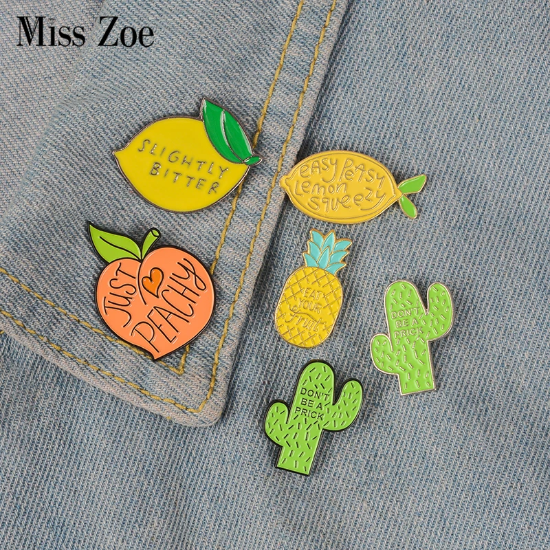 

Lemon peach pineapple cactus enamel pin Plant fruit badge brooch Lapel pin Denim Jean shirt bag Cartoon Jewelry Gift for kids