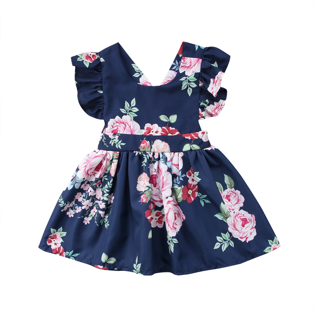 

Pudcoco Newborn Kids Baby Girls Flower Backless Party Dress Sundress Clothes Baby Girl Short Sleeve Dress