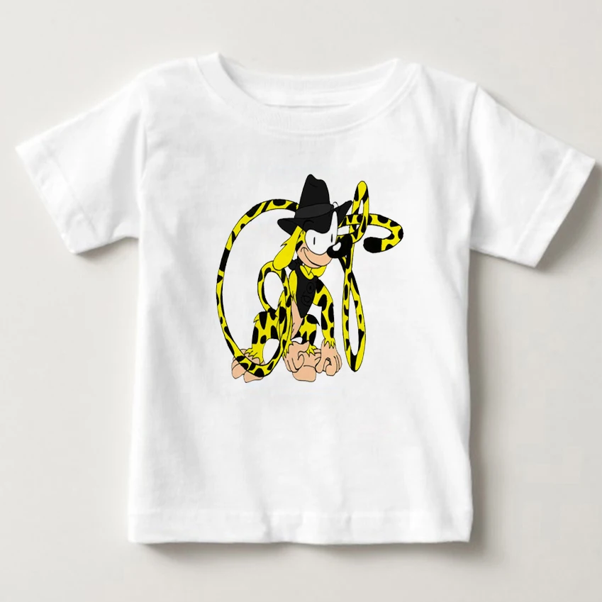 Детская летняя белая футболка с короткими рукавами, футболка с таинственным длинным хвостом и леопардовым принтом, футболка для мальчиков и девочек
