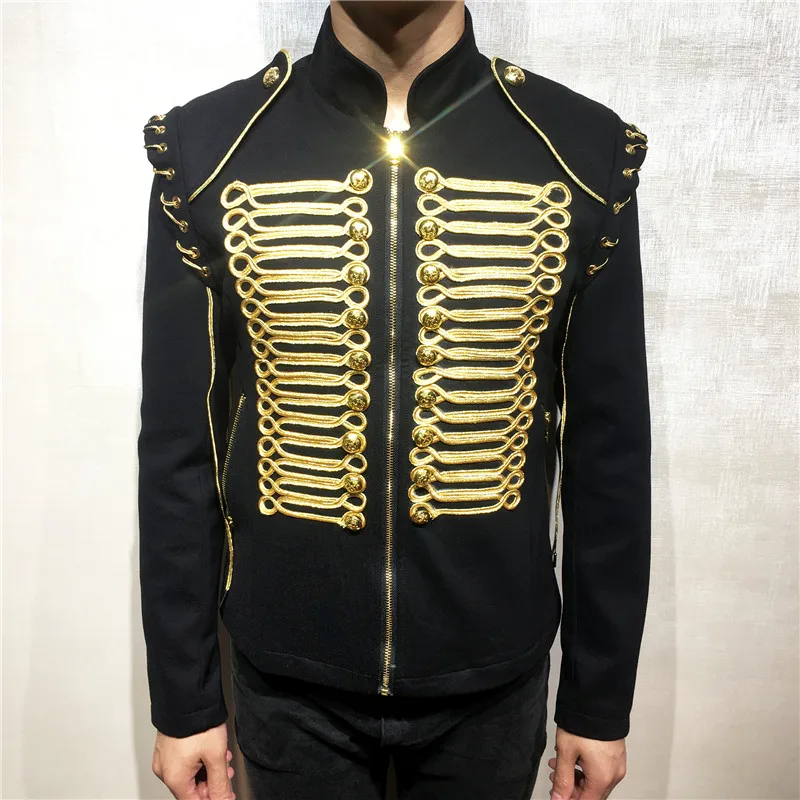 

Fashion Gold Men Blazers Jacket Royal Gown Slim Fit Blazer Suits Coat Black European Style Dj Male Singer Host Stage Costume