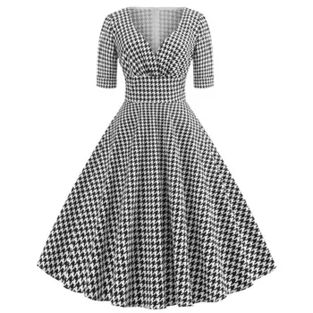 

Woman Summer 50s 60s Swing Vintage Retro Party Rockabilly Dress Robe Pinup Grid Pattern Plaid Print Short Party Dresses Vestidos