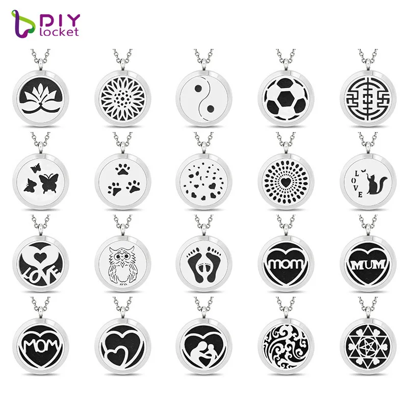 

Top Sale Trendy 30mm Stainless Steel Round Aromatherapy Diffuser Pendant Fashion Perfume Locket Necklace With Chain AA121-140