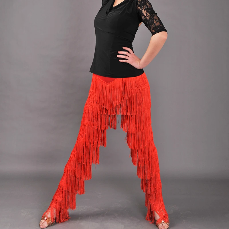 Buy red black New tassel black latin dance pants latin