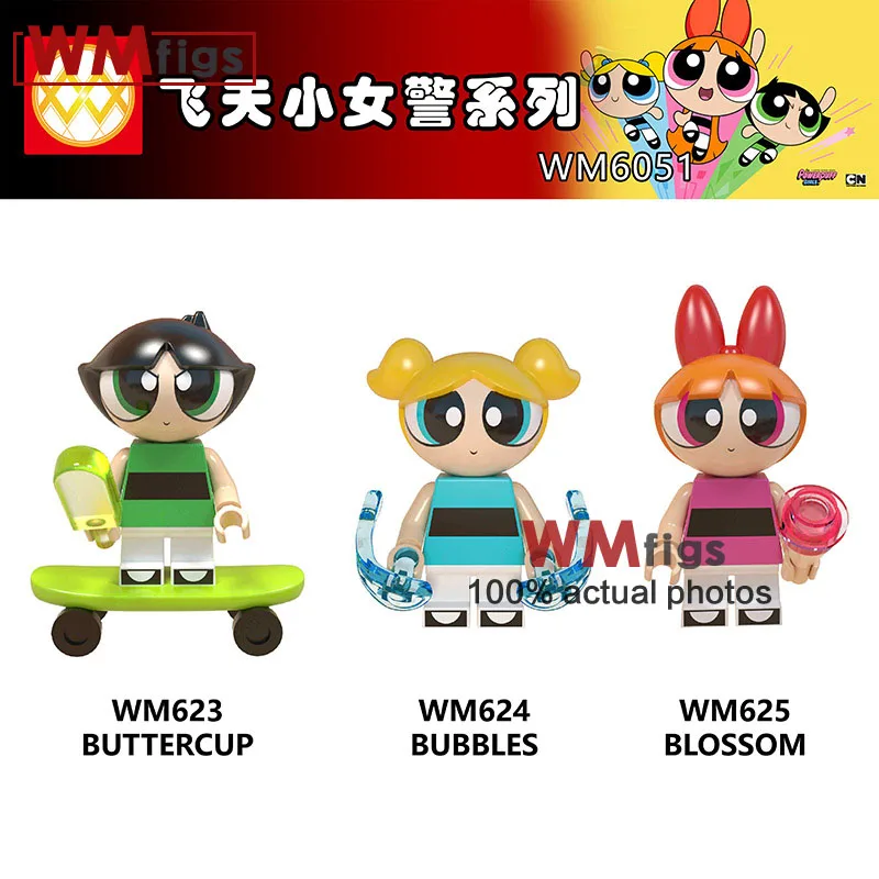 

1 SET of Buttercup Bubbles Blossom Legoings Hedgehog Sonic Knucles Wreck-it Ralph Anime Cartoon Figures Building Blocks Toys