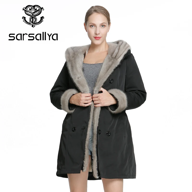 SARSALLYA Woman Coat Fashion Natural Mink Fur Jacket Women Real Fur Coat Jackets Detachable Leather Clothing Overcoat Female